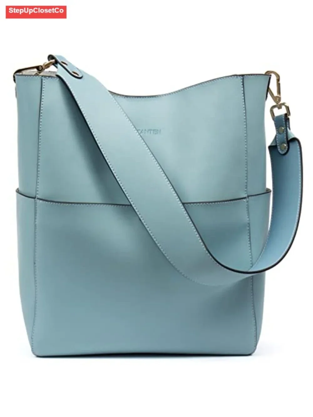 Genuine Leather Bucket Handbag Removable Zip Pouch Tote Shoulder Bag